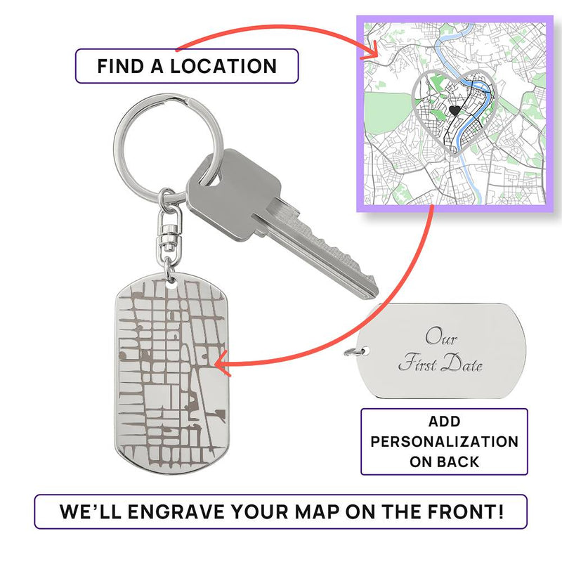 Engraved Dog Tag Keychain with Map - The Best Shop 4U
