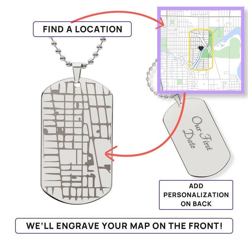 Engraved Map Dog Tag Necklace - The Best Shop 4U