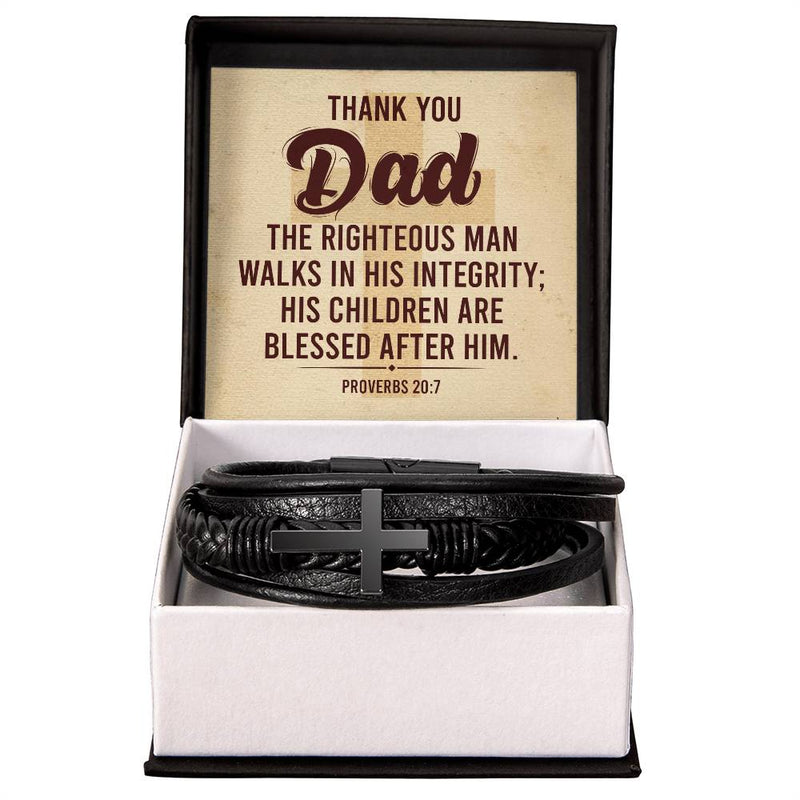 Proverbs 20:7 - Leather Cross Bracelet - The Best Shop 4U