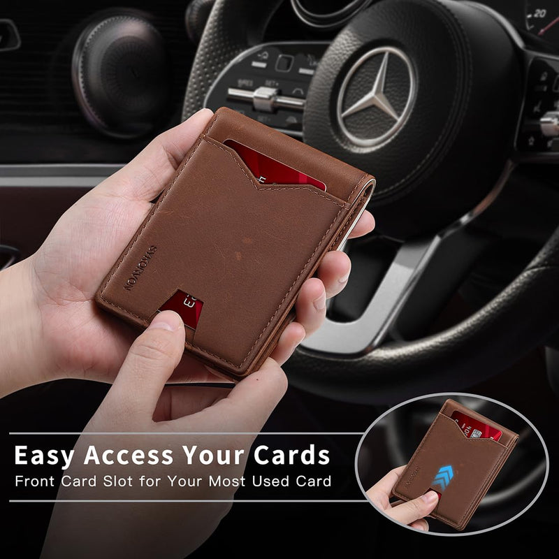 Real Leather Wallet For Men, Slim Bifold Wallet, Minimalist Front Pocket Design, RFID Mens Wallet - The Best Shop 4U
