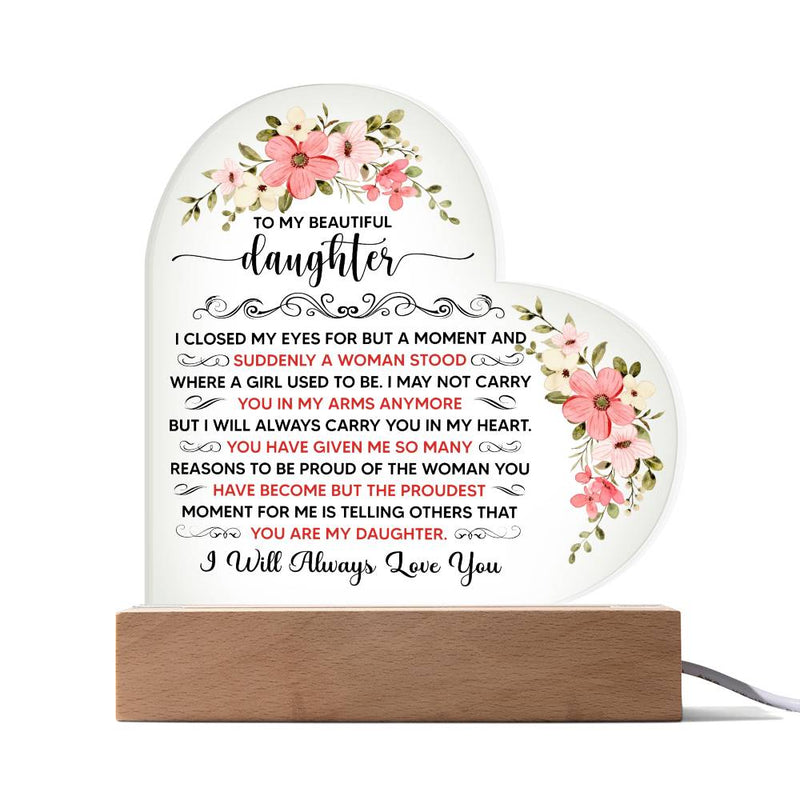 To My Beautiful Daughter – Acrylic Heart Plaque - The Best Shop 4U