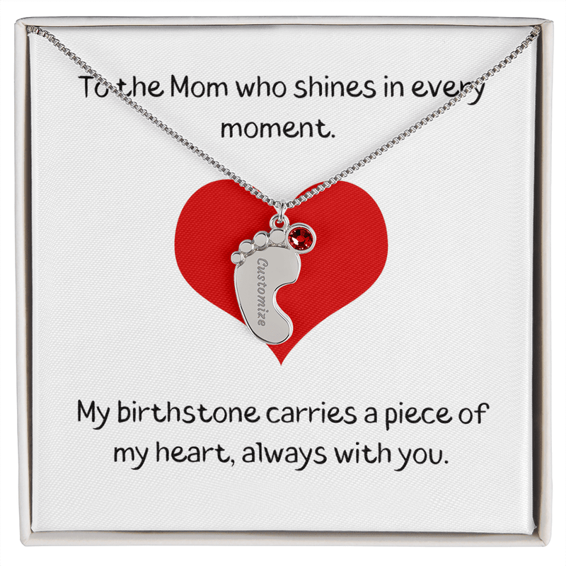 Engraved Baby Feet Necklace with Birthstone - The Best Shop 4U